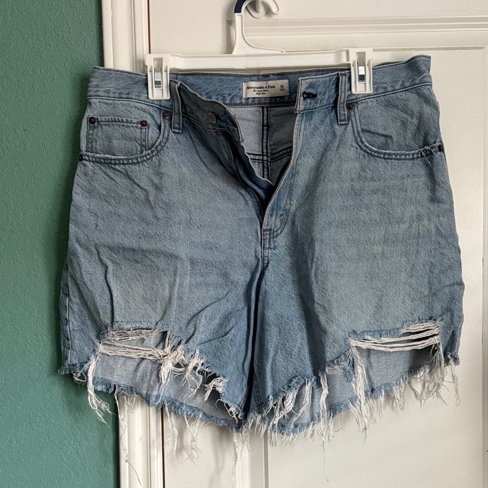 Abercrombie & Fitch Light Blue Distressed Denim Cutoff Shorts